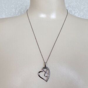 Sterling Silver CW 925 Infinity Heart Genuine‎ Diamond Floating Pendant Necklace